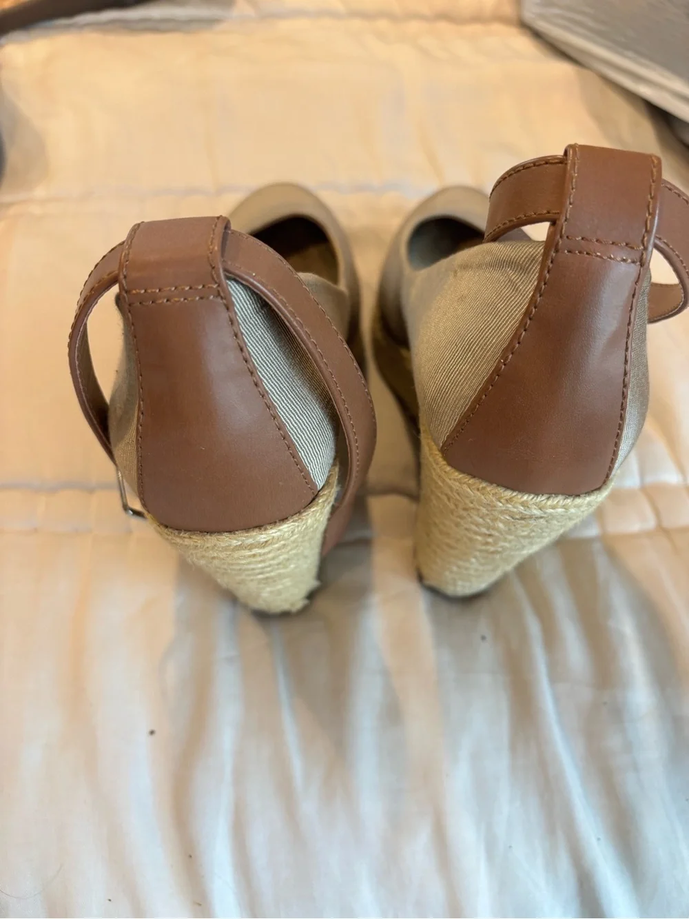BCBGeneration Neutral Taupe Espadrille Wedges with Brown Ankle Strap